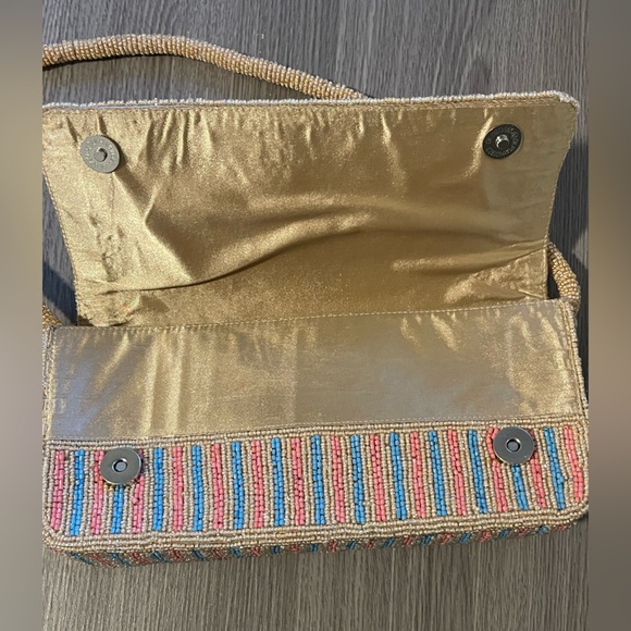 Striped Colorful Flowers Beaded Bag w/ Hanging Tassels Beads Viral TikTok Purse - Picture 6 of 8